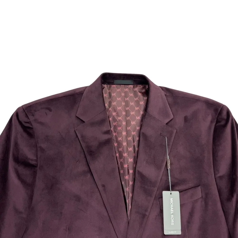 Michael Kors Mens Kent Classic Fit Velvet Sport Coat Burgundy 48R